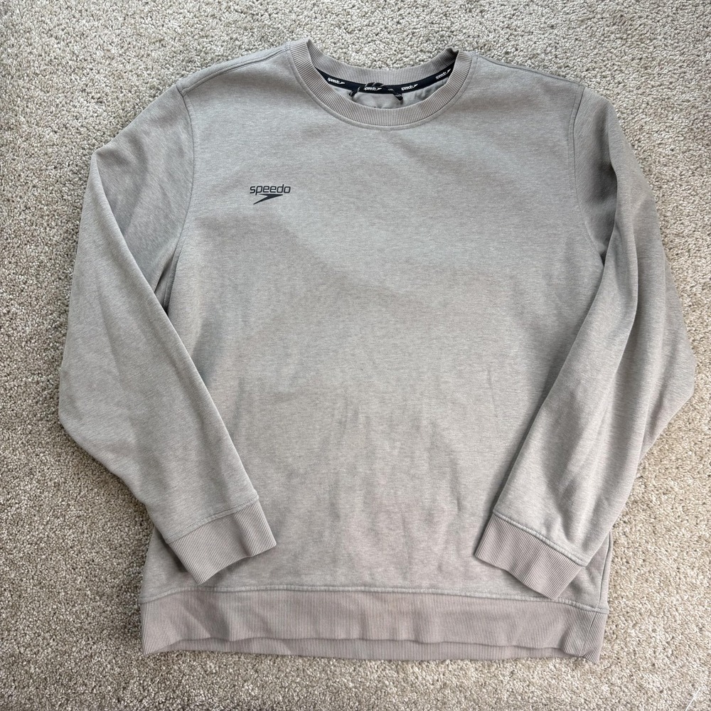 Speedo Sweatshirt Mens Large Gray Fleece Pullover Crewneck Logo Tagless